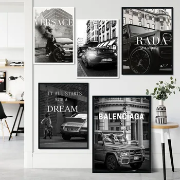 Modern Mașină Neagră Panza Pictura Nordică Strada Masina de Lux Poster de Arta de Perete Alb și Negru Imagini de Acasă Decorare Camera de zi