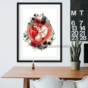 Femeie Insarcinata Arta Panza Pictura Imagini Medicul Obstetrician Cadou , Dezvoltarea Embrionului Acuarelă Arta Poster Print Decor De Perete
