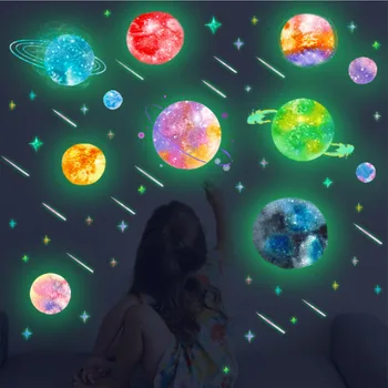 Desene animate Luminos Planeta Autocolant de Perete Camera pentru Copii Decor Strălucire În Întuneric Stele Căzătoare Plafon pentru Copil Decoratiuni Dormitor Cadou